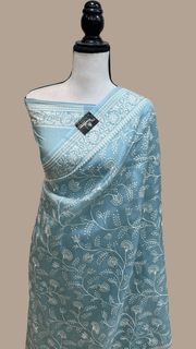 Pure Organza Chikankari Handloom Banarasi Saree - The Handlooms
