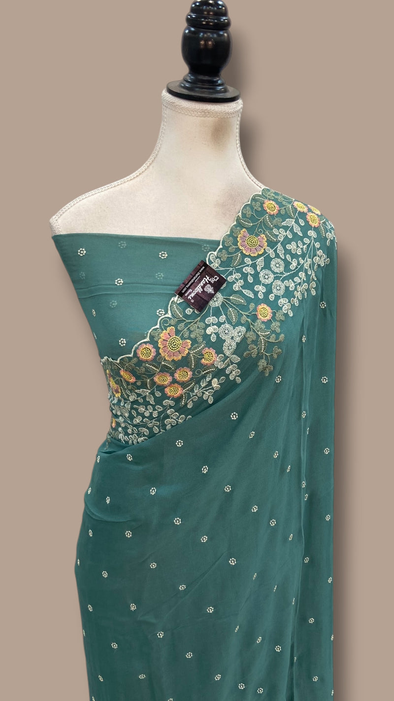 Pure Georgette Chikankari Handloom Banarasi Saree - The Handlooms