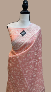 Pure Organza Chikankari Handloom Banarasi Saree - The Handlooms