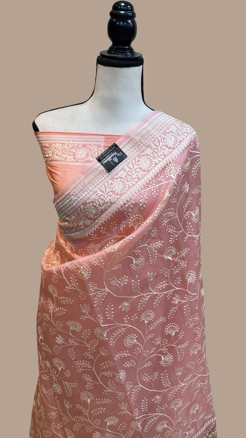Pure Organza Chikankari Handloom Banarasi Saree - The Handlooms