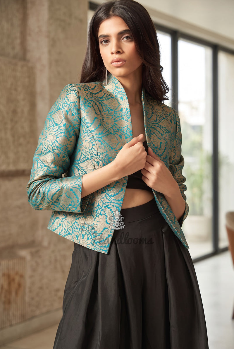 Pure Katan Silk Handwoven Jacket - Tanchui Brocade