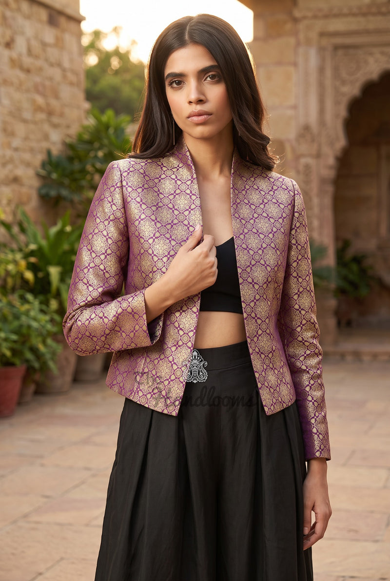 Pure Katan Silk Handwoven Jacket - Tanchui Brocade