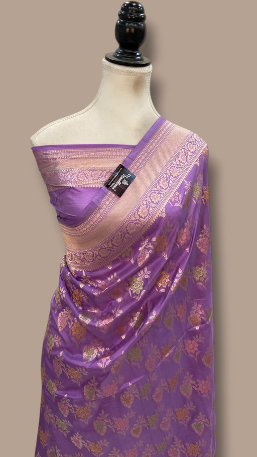 Pure Katan Silk Banarasi Handloom Saree - All Over Jaal Work With Meenakari - The Handlooms