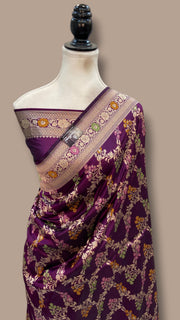 Pure Katan Silk Banarasi Handloom Saree - All Over Jaal Work With Meenakari - The Handlooms