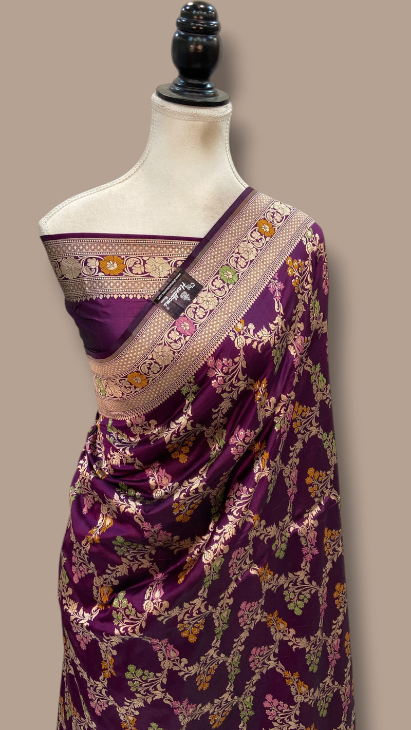 Pure Katan Silk Banarasi Handloom Saree - All Over Jaal Work With Meenakari - The Handlooms