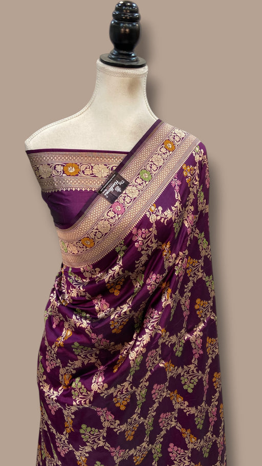 Pure Katan Silk Banarasi Handloom Saree - All Over Jaal Work With Meenakari - The Handlooms