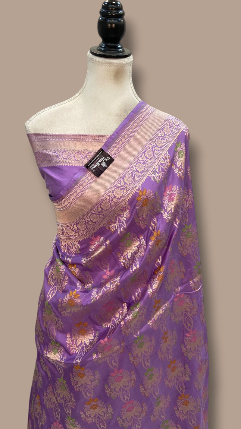 Pure Katan Silk Banarasi Handloom Saree - All Over Jaal Work With Meenakari - The Handlooms