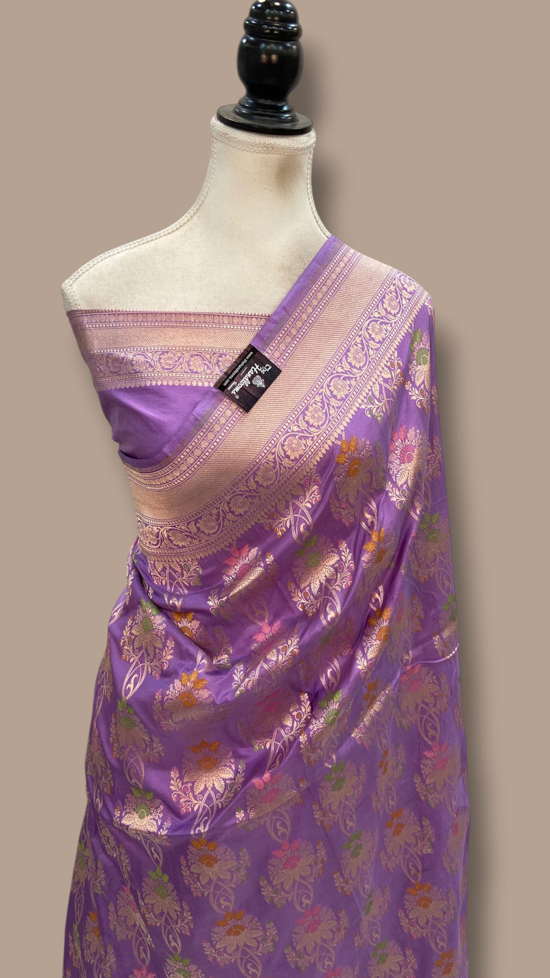 Pure Katan Silk Banarasi Handloom Saree - All Over Jaal Work With Meenakari - The Handlooms