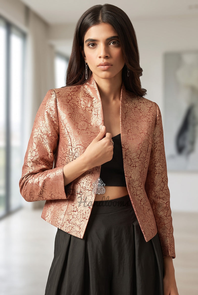 Pure Katan Silk Handwoven Jacket - Tanchui Brocade