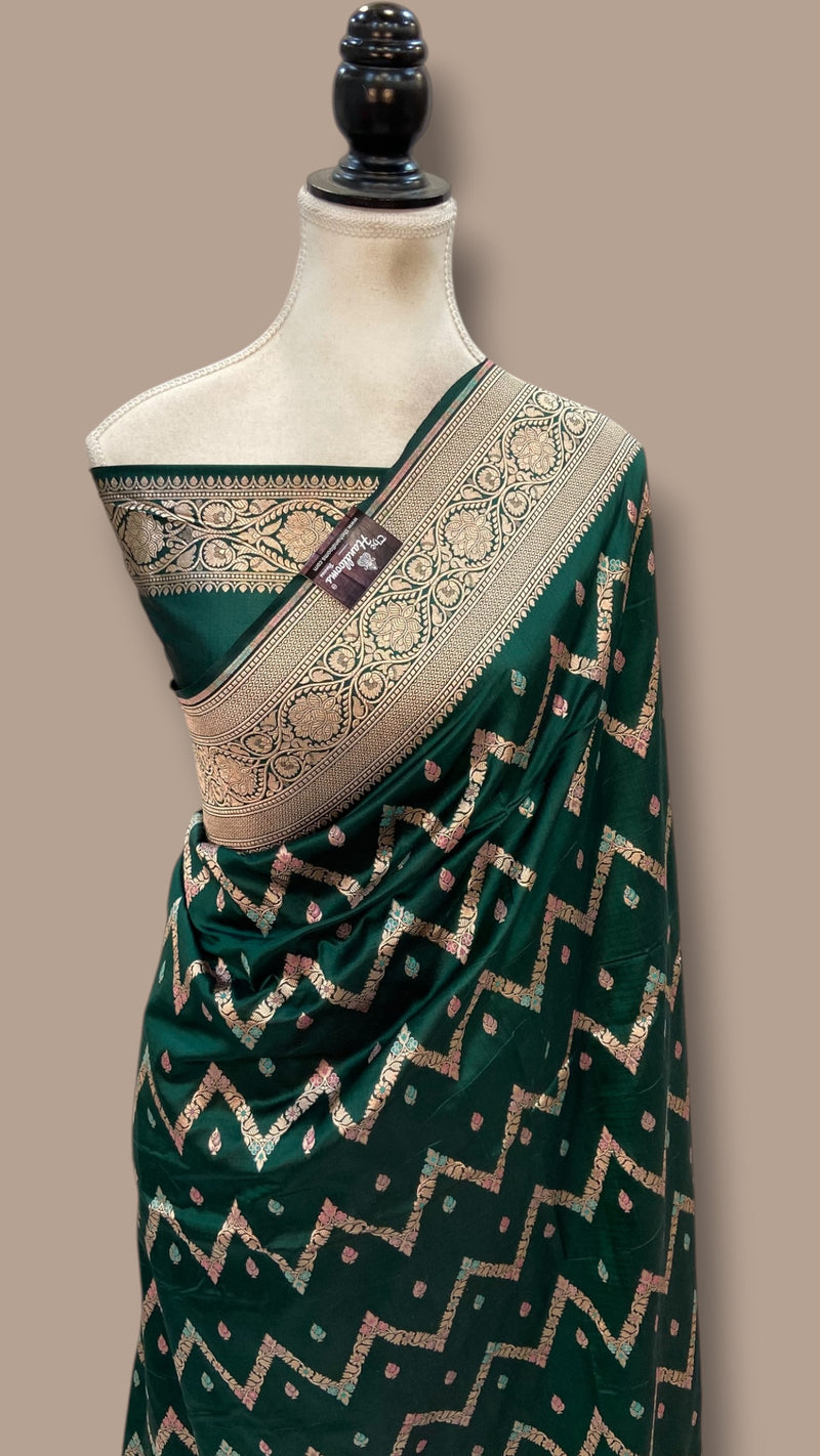 Pure Katan Silk Banarasi Handloom Saree - All Over Jaal Work With Meenakari - The Handlooms