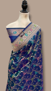Pure Katan Silk Banarasi Handloom Saree - All Over Jaal Work With Meenakari - The Handlooms