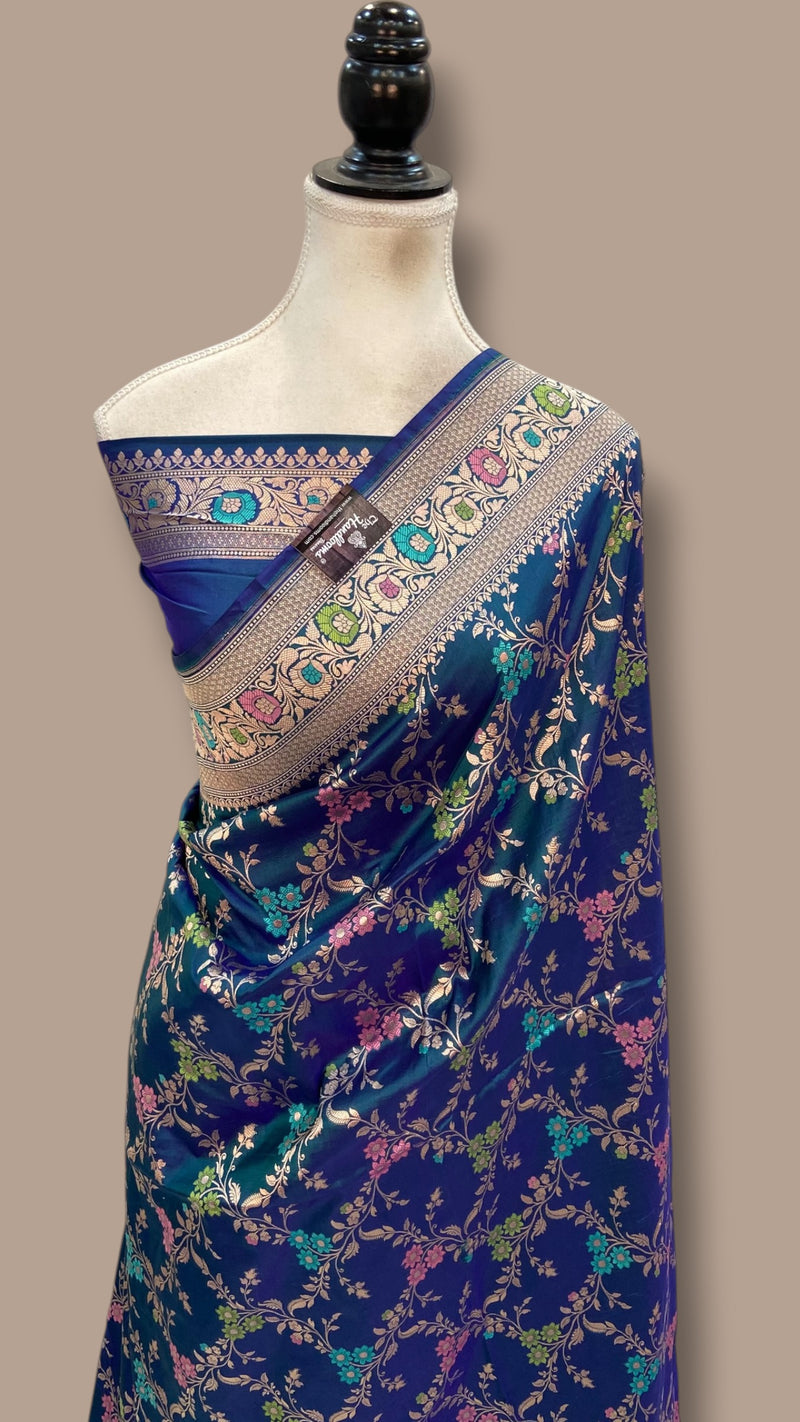 Pure Katan Silk Banarasi Handloom Saree - All Over Jaal Work With Meenakari - The Handlooms