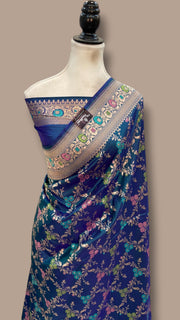 Pure Katan Silk Banarasi Handloom Saree - All Over Jaal Work With Meenakari - The Handlooms