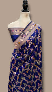 Pure Katan Silk Banarasi Handloom Saree - All Over Jaal Work With Meenakari - The Handlooms