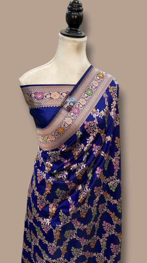 Pure Katan Silk Banarasi Handloom Saree - All Over Jaal Work With Meenakari - The Handlooms