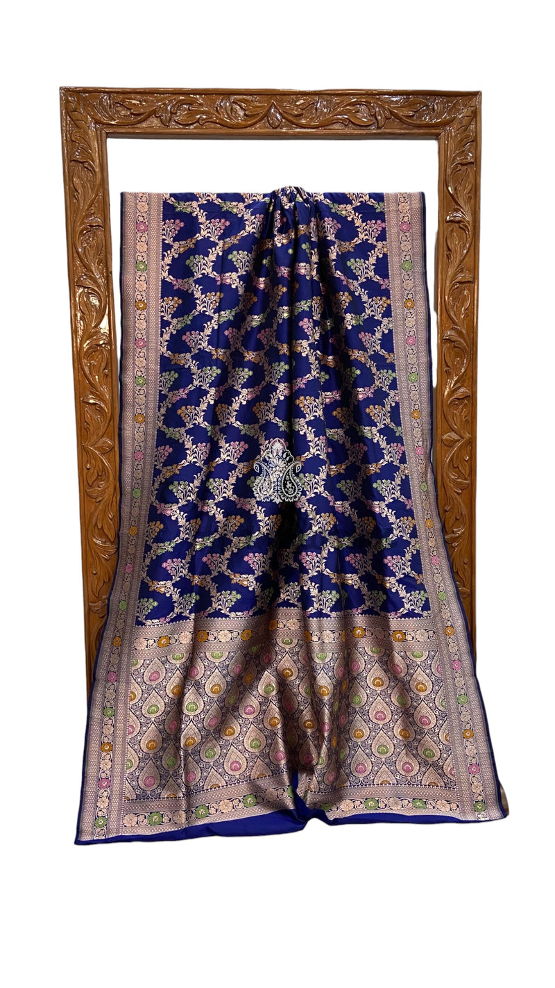 Pure Katan Silk Banarasi Handloom Saree - All Over Jaal Work With Meenakari - The Handlooms