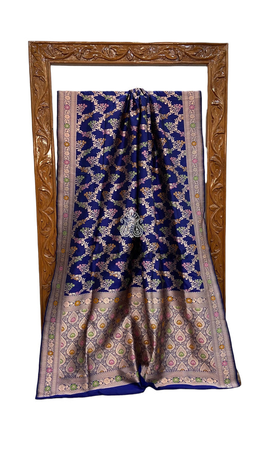 Pure Katan Silk Banarasi Handloom Saree - All Over Jaal Work With Meenakari - The Handlooms