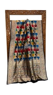 Multicolor Pure Katan Silk Banarasi Handloom Saree - All over Jaal Work With Rangkart - The Handlooms