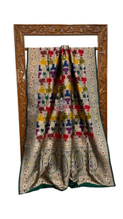 Multicolor Pure Katan Silk Banarasi Handloom Saree - All over Jaal Work With Rangkart - The Handlooms