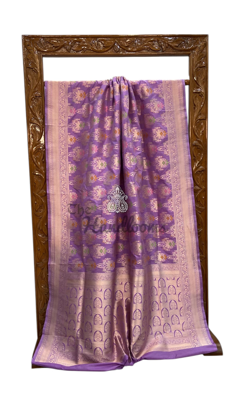 Pure Katan Silk Banarasi Handloom Saree - All Over Jaal Work With Meenakari - The Handlooms