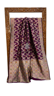 Pure Katan Silk Banarasi Handloom Saree - All Over Jaal Work With Meenakari - The Handlooms