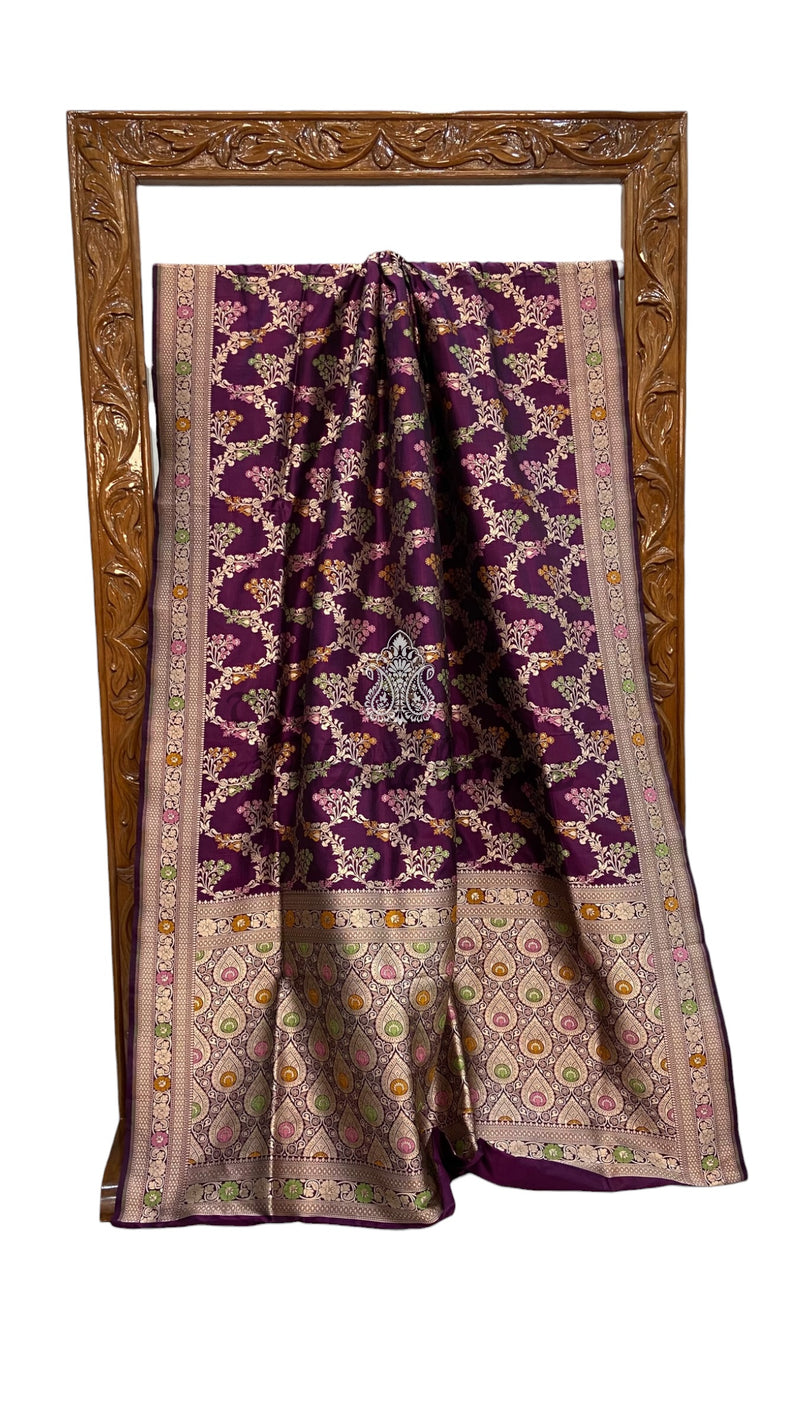 Pure Katan Silk Banarasi Handloom Saree - All Over Jaal Work With Meenakari - The Handlooms
