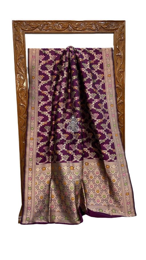 Pure Katan Silk Banarasi Handloom Saree - All Over Jaal Work With Meenakari - The Handlooms