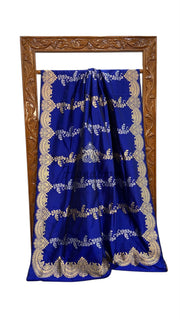 Dark Blue Pure Katan Silk Banarasi Handloom Saree - All Over Soona Roopa Kadua Stripe - The Handlooms