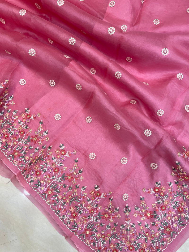 Pure Organza Chikankari Handloom Banarasi Saree - The Handlooms