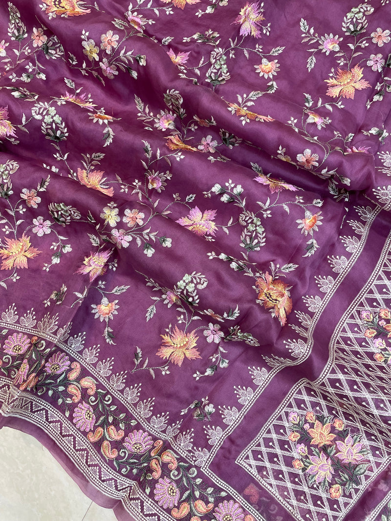 Pure Organza Chikankari Handloom Banarasi Saree - The Handlooms