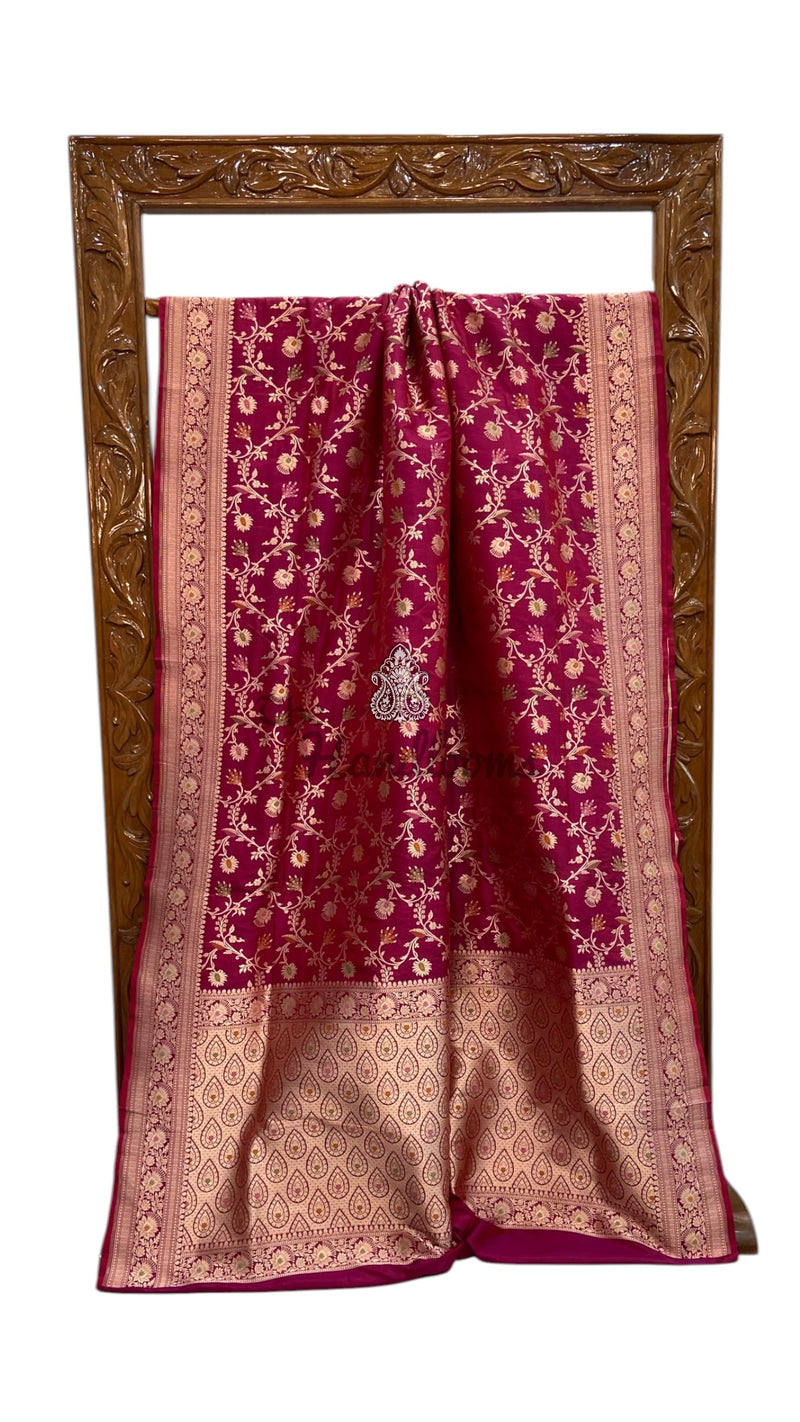 Pure Katan Silk Banarasi Handloom Saree - All Over Jaal Work With Meenakari - The Handlooms
