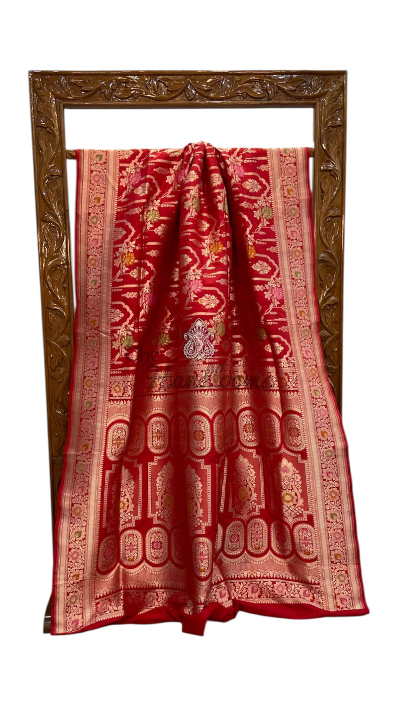 Pure Katan Silk Banarasi Handloom Saree - All Over Jaal Work With Meenakari - The Handlooms