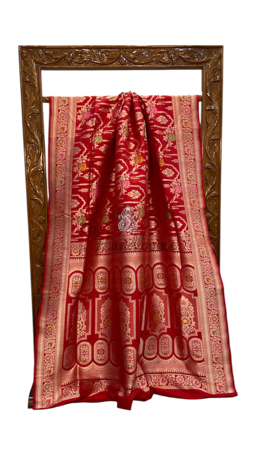 Pure Katan Silk Banarasi Handloom Saree - All Over Jaal Work With Meenakari - The Handlooms