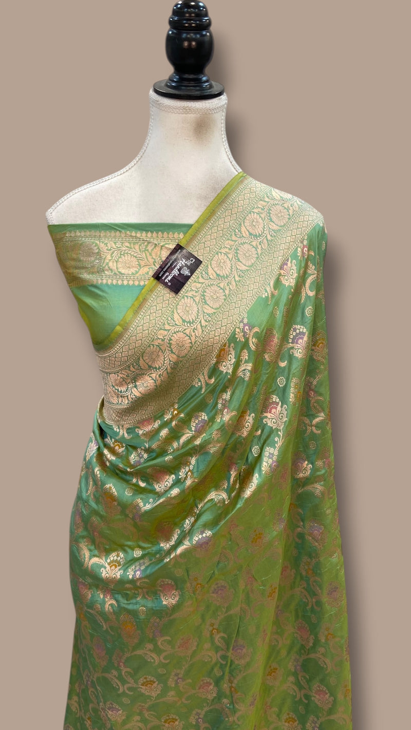 Pure Katan Silk Banarasi Handloom Saree - All Over Jaal Work With Meenakari - The Handlooms