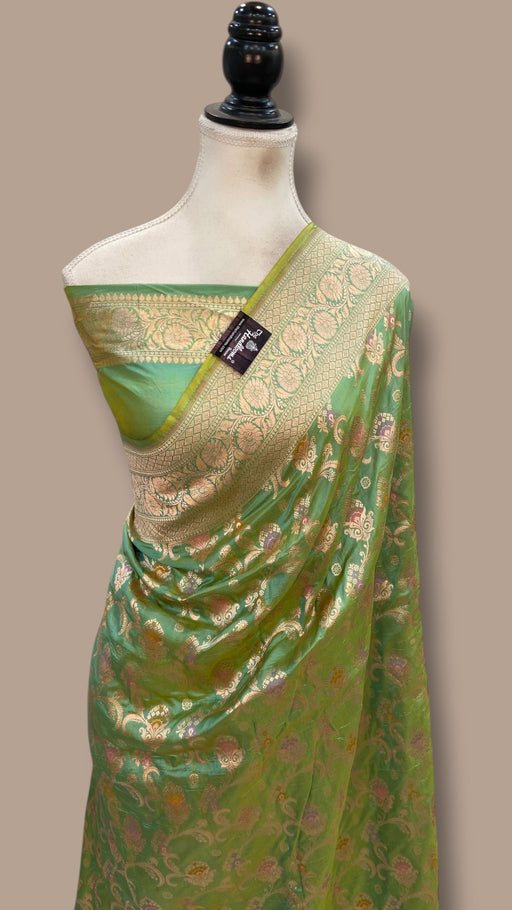 Pure Katan Silk Banarasi Handloom Saree - All Over Jaal Work With Meenakari - The Handlooms