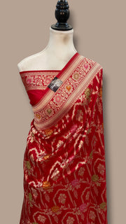 Pure Katan Silk Banarasi Handloom Saree - All Over Jaal Work With Meenakari - The Handlooms
