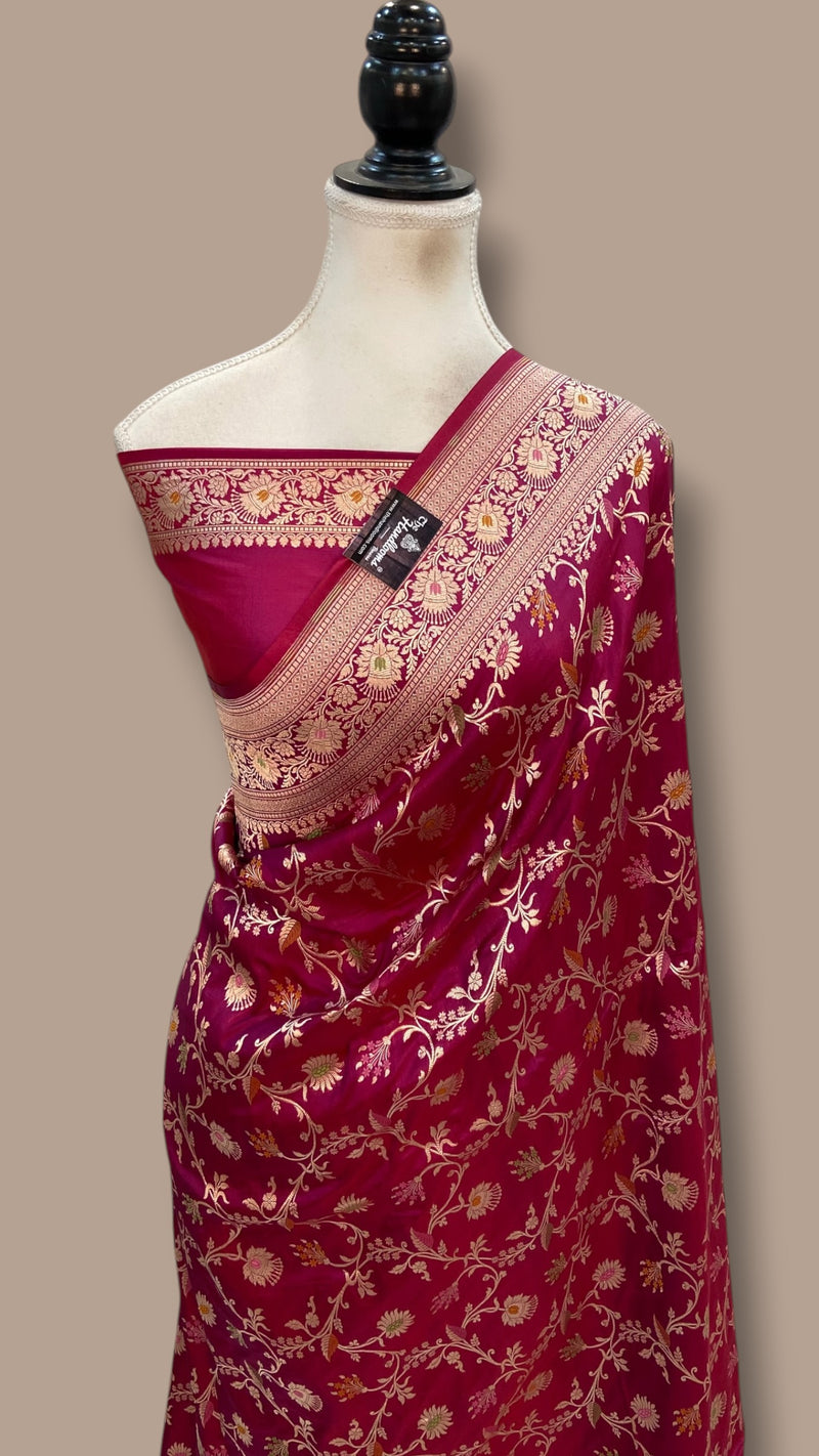 Pure Katan Silk Banarasi Handloom Saree - All Over Jaal Work With Meenakari - The Handlooms