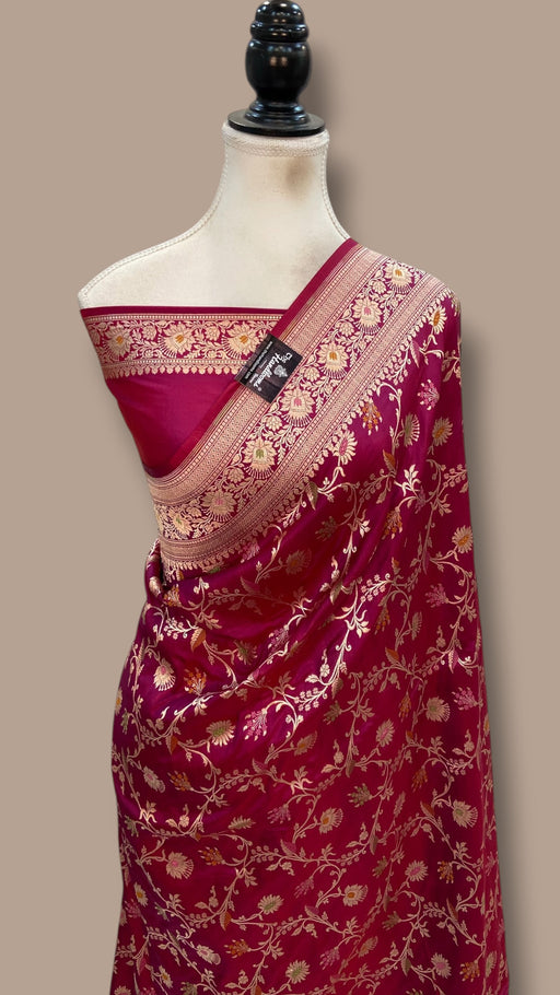 Pure Katan Silk Banarasi Handloom Saree - All Over Jaal Work With Meenakari - The Handlooms