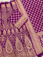 Pure Khaddi Georgette Bandhani Handloom Banarasi Lehenga - The Handlooms