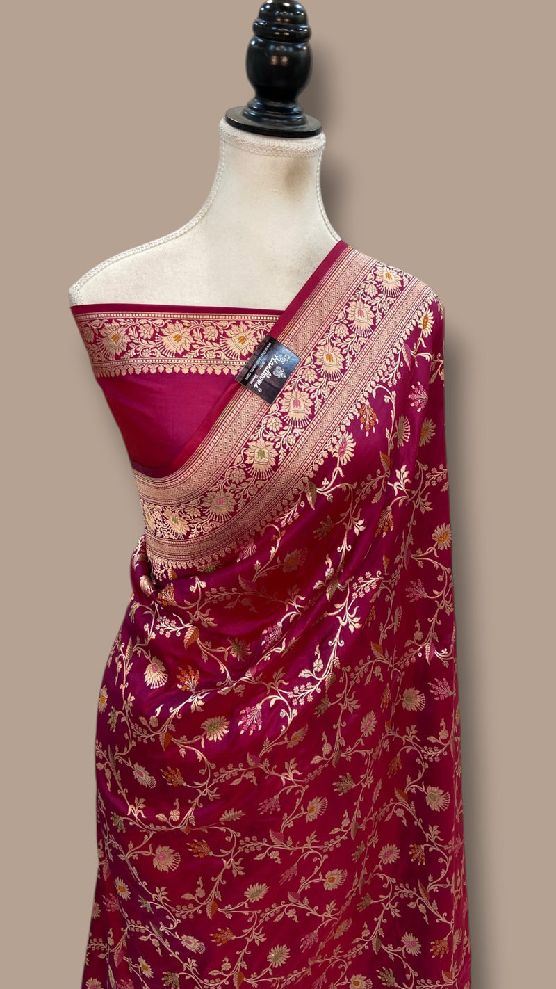 Pure Katan Silk Banarasi Handloom Saree - All Over Jaal Work With Meenakari - The Handlooms