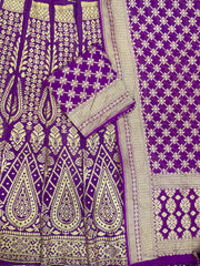 Pure Khaddi Georgette Bandhani Handloom Banarasi Lehenga - The Handlooms