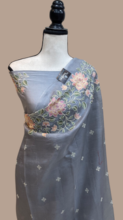 Pure Organza Chikankari Handloom Banarasi Saree - The Handlooms