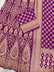 Pure Khaddi Georgette Bandhani Handloom Banarasi Lehenga - The Handlooms