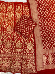 Pure Khaddi Georgette Bandhani Handloom Banarasi Lehenga - The Handlooms