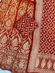 Pure Khaddi Georgette Bandhani Handloom Banarasi Lehenga - The Handlooms