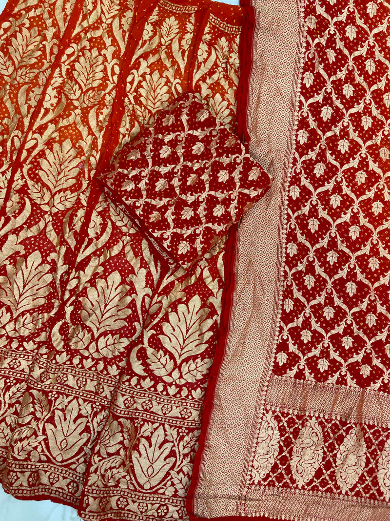 Pure Khaddi Georgette Bandhani Handloom Banarasi Lehenga - The Handlooms