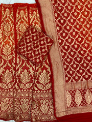 Pure Khaddi Georgette Bandhani Handloom Banarasi Lehenga - The Handlooms