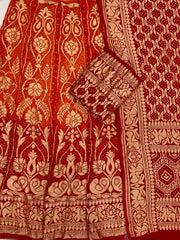 Pure Khaddi Georgette Bandhani Handloom Banarasi Lehenga - The Handlooms