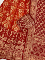 Pure Khaddi Georgette Bandhani Handloom Banarasi Lehenga - The Handlooms