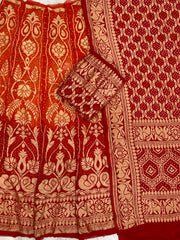 Pure Khaddi Georgette Bandhani Handloom Banarasi Lehenga - The Handlooms